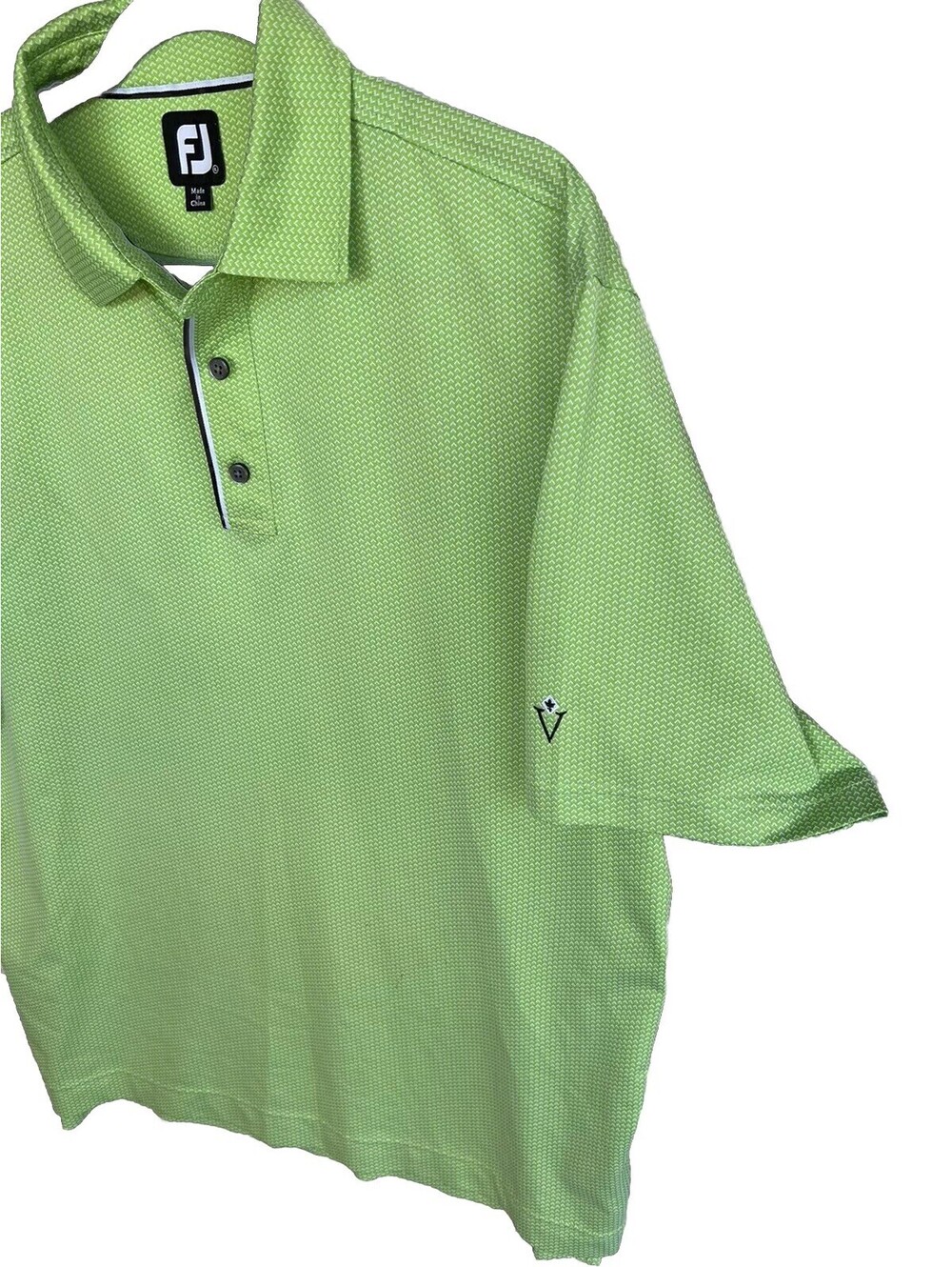 FJ Footjoy Golf Polo Shirt Green Geometric Mens XL Short Sleeves